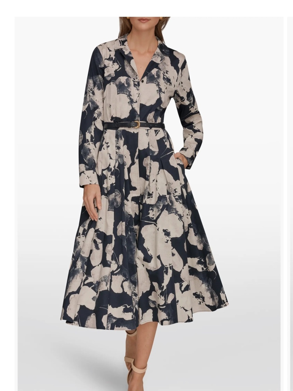Donna Karan Long Sleeve Midi Shirt Dress Size 10